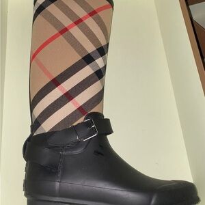 Burberry Men's Black and Beige Plaid Rain Boots